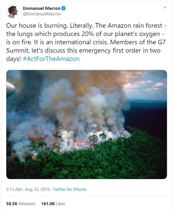 French President Emmanuel Macron tweets ahead of the G-7 summit